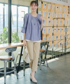 Tiaclasse L ストライプリボンレイヤードブラウス