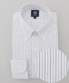 J.PRESS MEN 【PREMIUM PLEATS / 形態安定】スーピマコットンパナマストライプ ドレスシャツ / B.D. グリーン系1