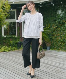 Tiaclasse L ストライプリボンレイヤードブラウス