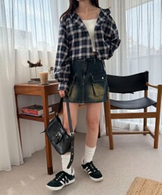 WEGO チェックショートフードシャツ