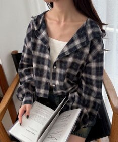 WEGO チェックショートフードシャツ