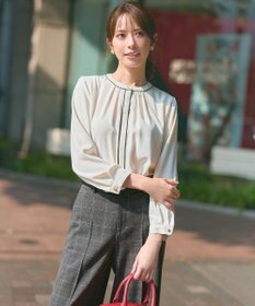 ANY SIS 【洗える】フロントタックバイカラー ブラウス アイボリー×ブラック