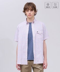 J.PRESS MEN 今季大人気！【吸水速乾 / 接触冷感 / 高通気性】Aero Weave クールマックスサッカー チェック シャツ / B.D. レッド系3