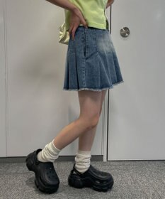 WEGO ヴィンテージウォッシュデニムプリーツスカパン