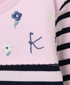 組曲 KIDS 【110-140㎝】フラワー刺繍ボーダー Tシャツ