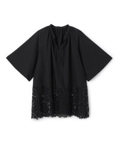 UNFILO レースヘム ギャザーブラウス ブラック