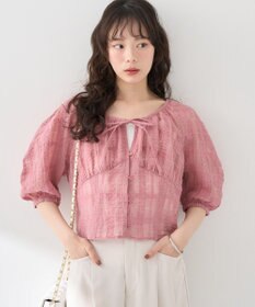 earth music&ecology シアーチェックパフスリーブブラウス