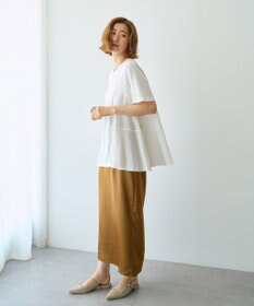 YECCA VECCA 【DOLL UP OOPS】異素材切替フレアートップス