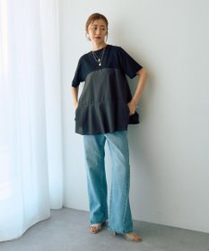 YECCA VECCA 【DOLL UP OOPS】異素材切替フレアートップス