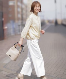 J.PRESS LADIES 【洗える・接触冷感・UVケア・吸水速乾・防透け】麻シェルドライ ワイドストレート マリン パンツ