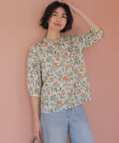 J.PRESS LADIES L 【一枚で着映え】スパンボタニカル プリント クルーネック ブラウス オフ系