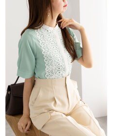 Te chichi 【WEB限定カラーあり】フロントレース5分袖ブラウス