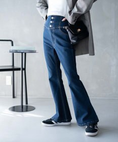 WEGO ハイウエストストレッチデニムフレアパンツ