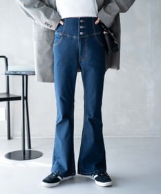 WEGO ハイウエストストレッチデニムフレアパンツ