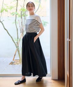 ANY L 【洗濯機可/ウエストゴム/UVケア】スパンボイル撥水スカートパンツ