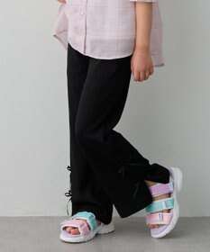 ANY KIDS ランダムリブ ワイドフレアパンツ ブラック