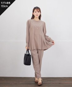 Tiaclasse L 【ブラウス&パンツ2点セット】サイドプリーツブラウス×テーパードパンツ セットアップ