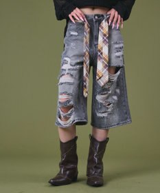 WEGO タイ付きダメージハーフデニムパンツ