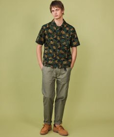 JOSEPH ABBOUD MOUNTAIN 【通気性・腰ポケット付き】ジャングルリーフプリント 半袖シャツ