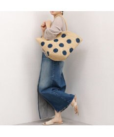 UNBILLION カシュカシュ cachecache / ドット柄ラフィアビッグトートバッグ カゴバッグ