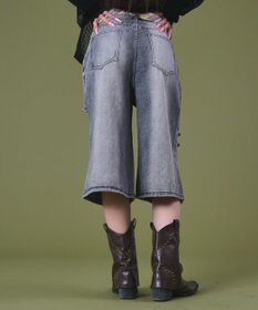 WEGO タイ付きダメージハーフデニムパンツ