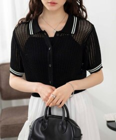 WEGO 襟付きメッシュニットショートカーデ