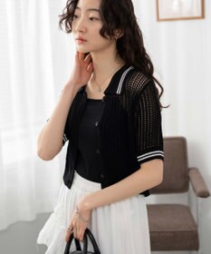 WEGO 襟付きメッシュニットショートカーデ