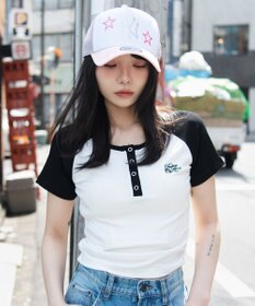 WEGO グラフィックラグランヘンリーネックT