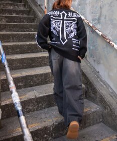 WEGO クロスダメージニットBIGブルゾン