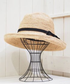 石田製帽 ラフィア糸入りかぎ編みポークセーラ　細リボン