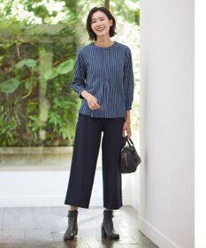 J.PRESS LADIES ストライプジャージー ピンタック カットソー