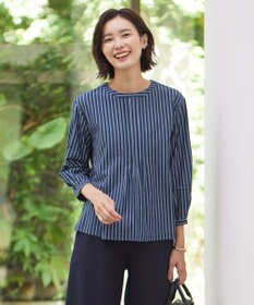 J.PRESS LADIES ストライプジャージー ピンタック カットソー