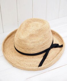 石田製帽 ラフィア糸入りかぎ編みポークセーラ　細リボン