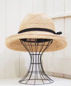 石田製帽 ラフィア糸入りかぎ編みポークセーラ　細リボン
