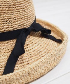 石田製帽 ラフィア糸入りかぎ編みポークセーラ　細リボン