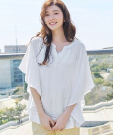 Tiaclasse リネンライクスラブ スキッパー襟ブラウス