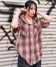 WEGO フードチェックBIGシャツ（S）