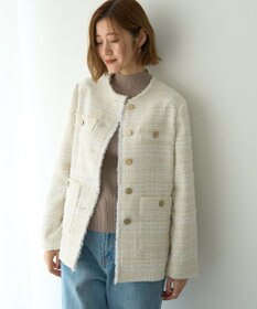 YECCA VECCA ノーカラーツイードジャケット