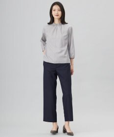 J.PRESS LADIES L プロビスストライプチェック フリルネック カットソー