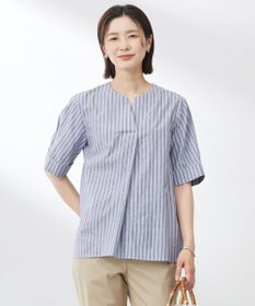 J.PRESS LADIES 【洗える】BEZ 空羽ストライプ クルーネック ブラウス