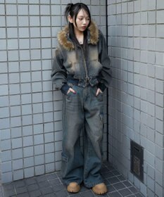 WEGO ファーフードデニムショートブルゾン