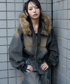 WEGO ファーフードデニムショートブルゾン