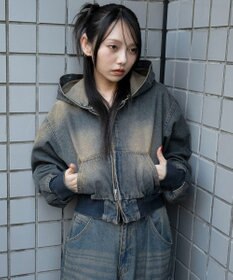 WEGO ファーフードデニムショートブルゾン