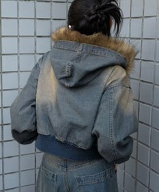 WEGO ファーフードデニムショートブルゾン