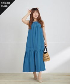 Tiaclasse 【小倉優子さん着用・洗える・XSサイズ】麻調ピンタックロングワンピース