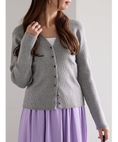 Te chichi ウェーブメタル釦Vネックリブカーディガン