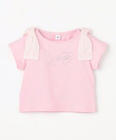 ANY KIDS 【綿100%】肩リボン×ラインストーンロゴ 半袖Tシャツ