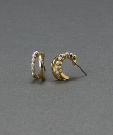 Phoebe 〈金属アレルギー対応〉ダブルラインパールフープピアス　ホワイト/ニッケルフリー