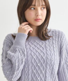 earth music&ecology パール＆ケーブルニットプルオーバー