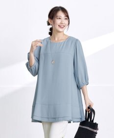 Tiaclasse L 【洗える】裾フリルパフ袖チュニック